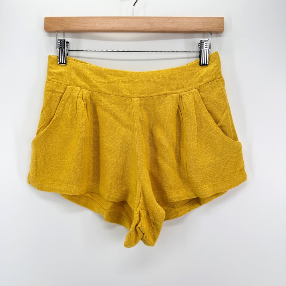 Dixxon Shorts Womens Small Yellow Boho High Rise Linen Blend Smocked Western